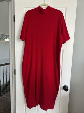 Plus 26W/28W Red Ribbed Mock Neck Dress